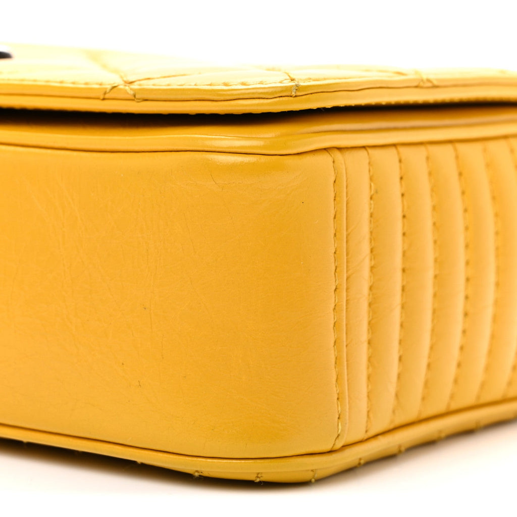 Glazed Calfskin Quilted Small Coco Boy Flap Yellow