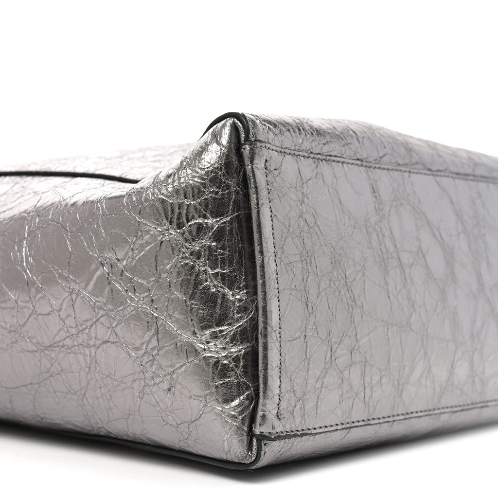 Metallic Calfskin Voyou Medium Tote Bag Silver
