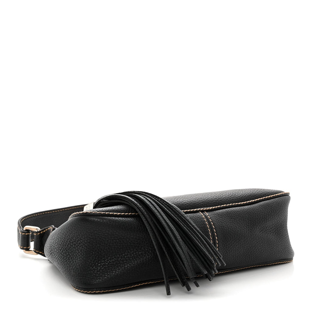 Grained Calfskin Tassel Shoulder Bag Black
