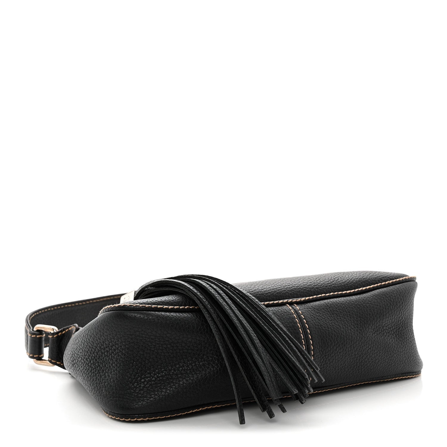 Grained Calfskin Tassel Shoulder Bag Black