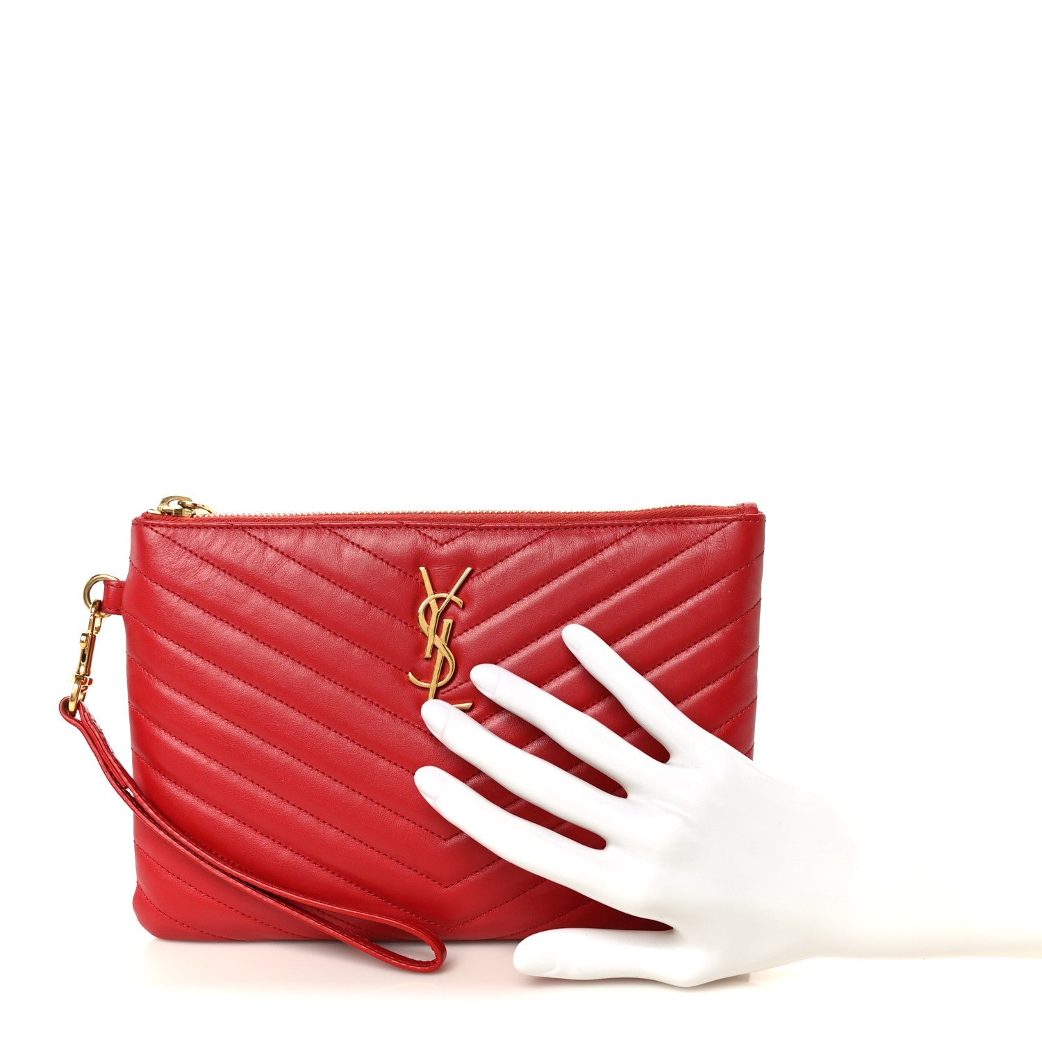 Calfskin Matelasse Chevron Monogram A5 Wristlet Bandana Red