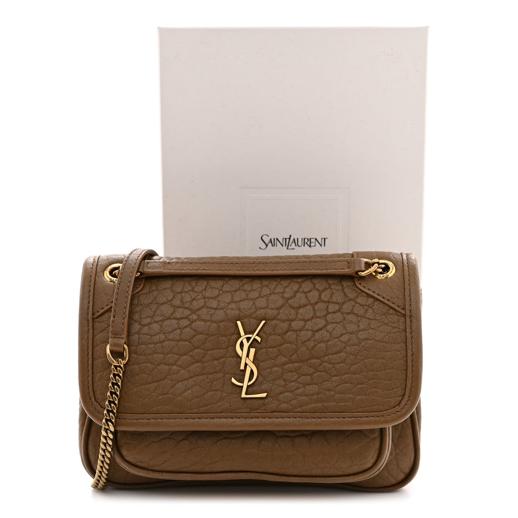 Grained Lambskin Monogram Mini Niki Chain Satchel Dark Cork