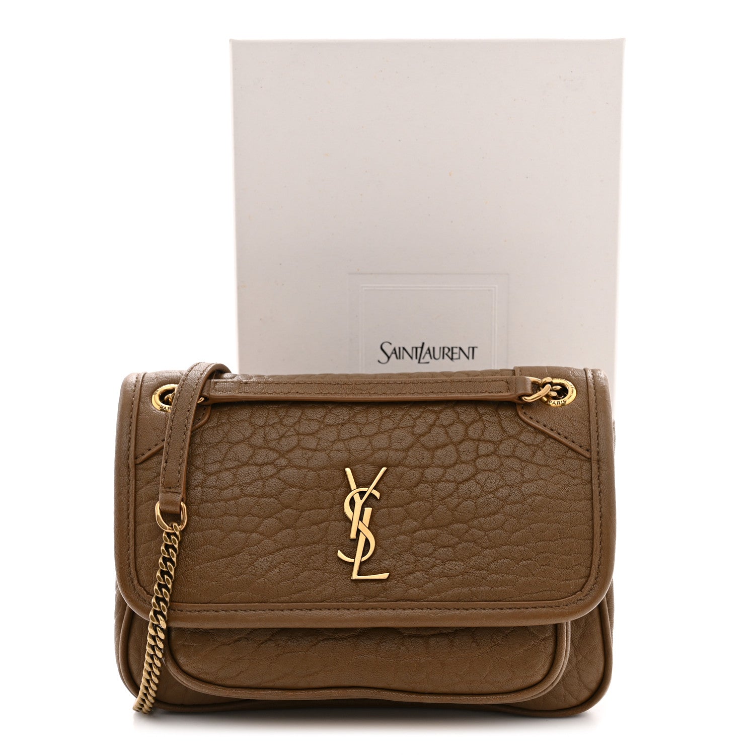 Grained Lambskin Monogram Mini Niki Chain Satchel Dark Cork