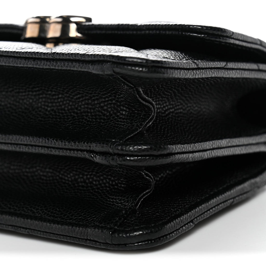 Caviar Quilted Enamel Top Handle Flap Clutch With Chain Black Clutch With Chain Black