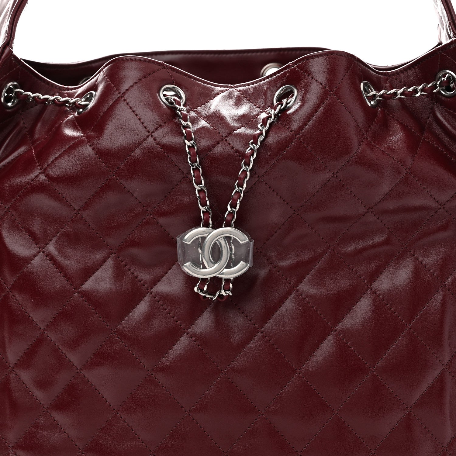 Shiny Crumpled Calfskin Quilted Medium Chanel 25 Handbag Dark Burgundy