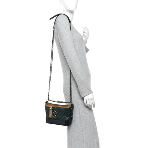 Aged Calfskin Chevron Quilted Small Gabrielle Hobo Green Black