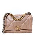 Shiny Lambskin Quilted Medium Chanel 19 Flap Beige
