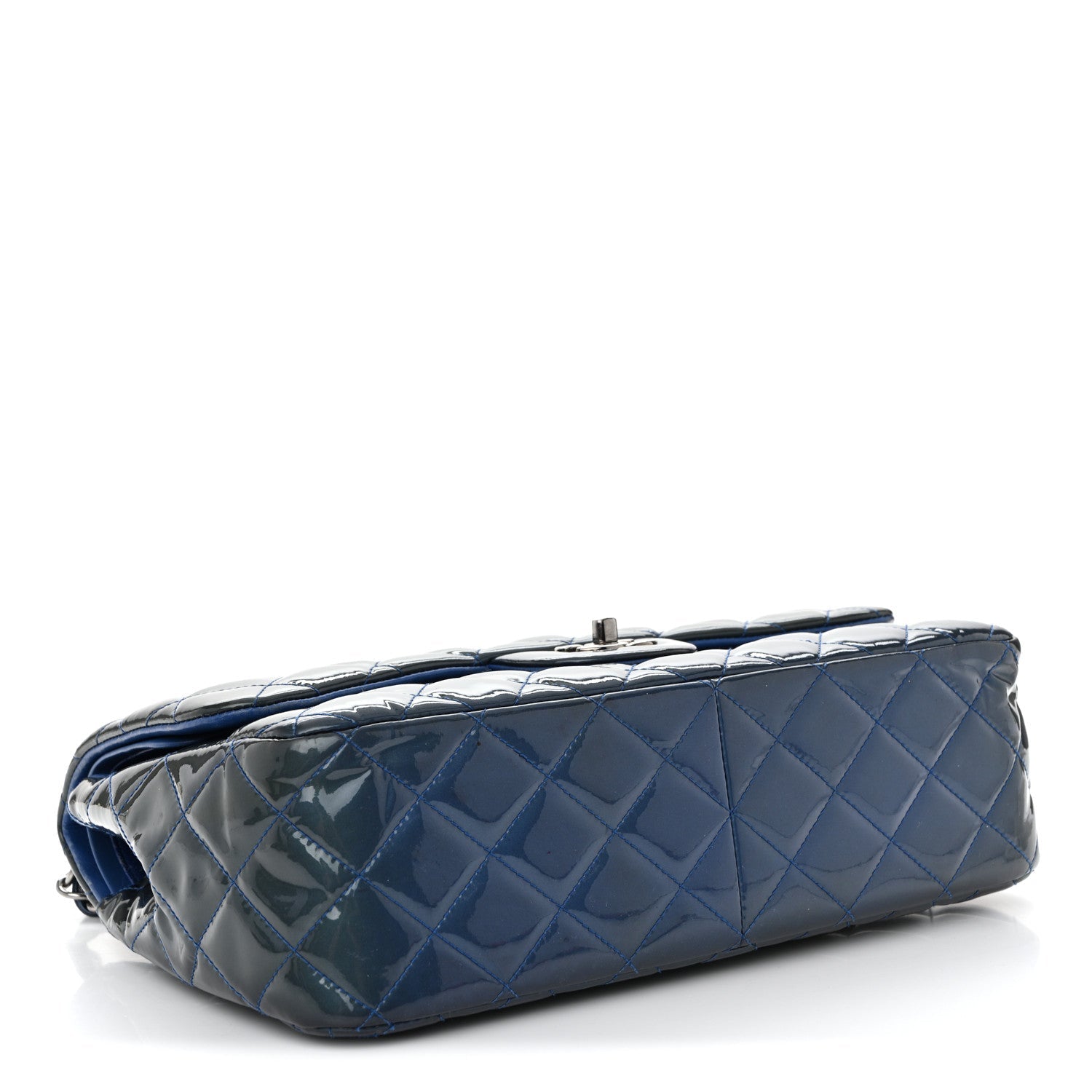 Patent Quilted Jumbo Double Flap Blue