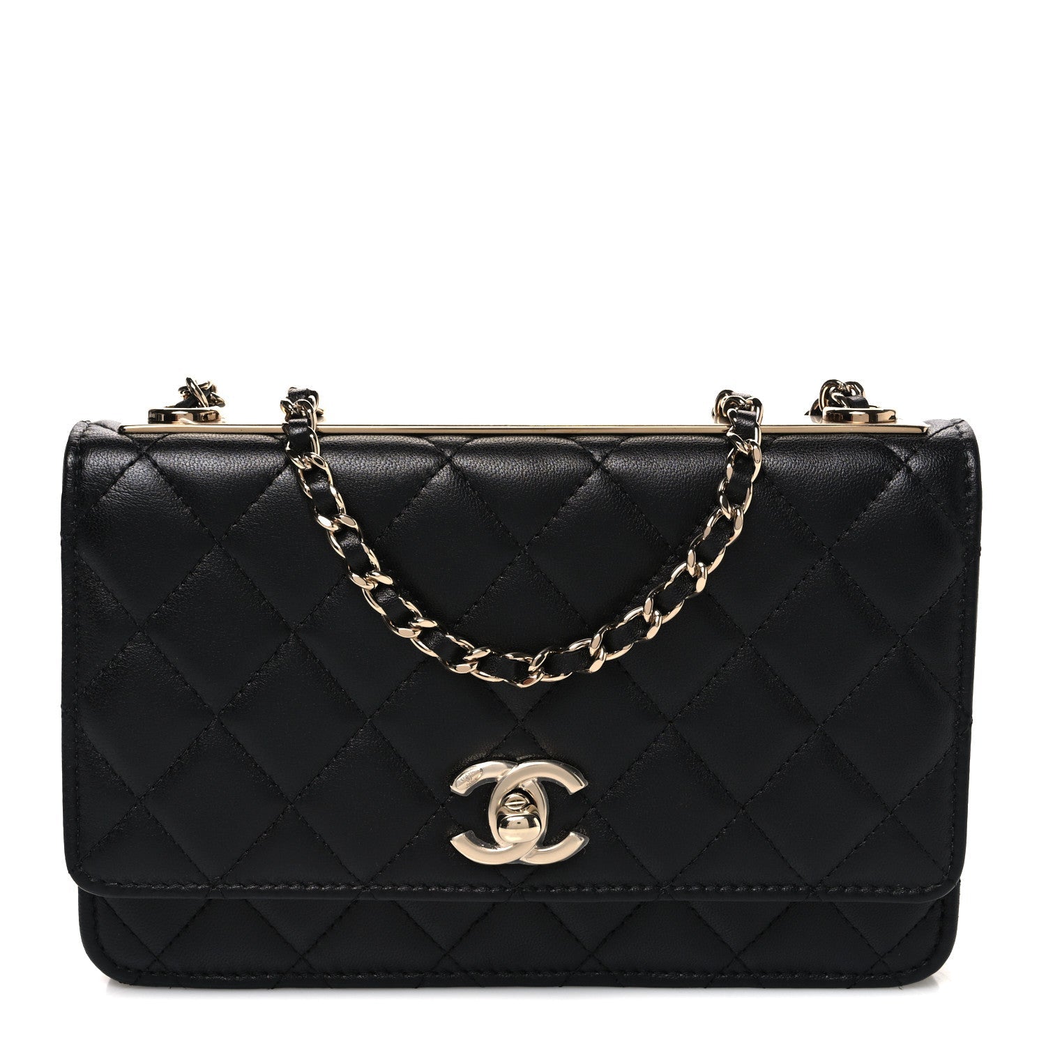 Lambskin Quilted Trendy CC Wallet On Chain WOC Black