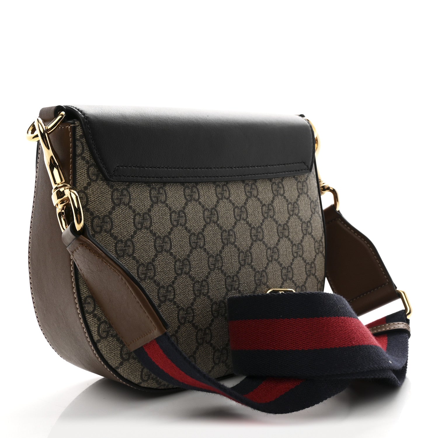 GG Supreme Monogram Web Medium Padlock Messenger Shoulder Bag Black