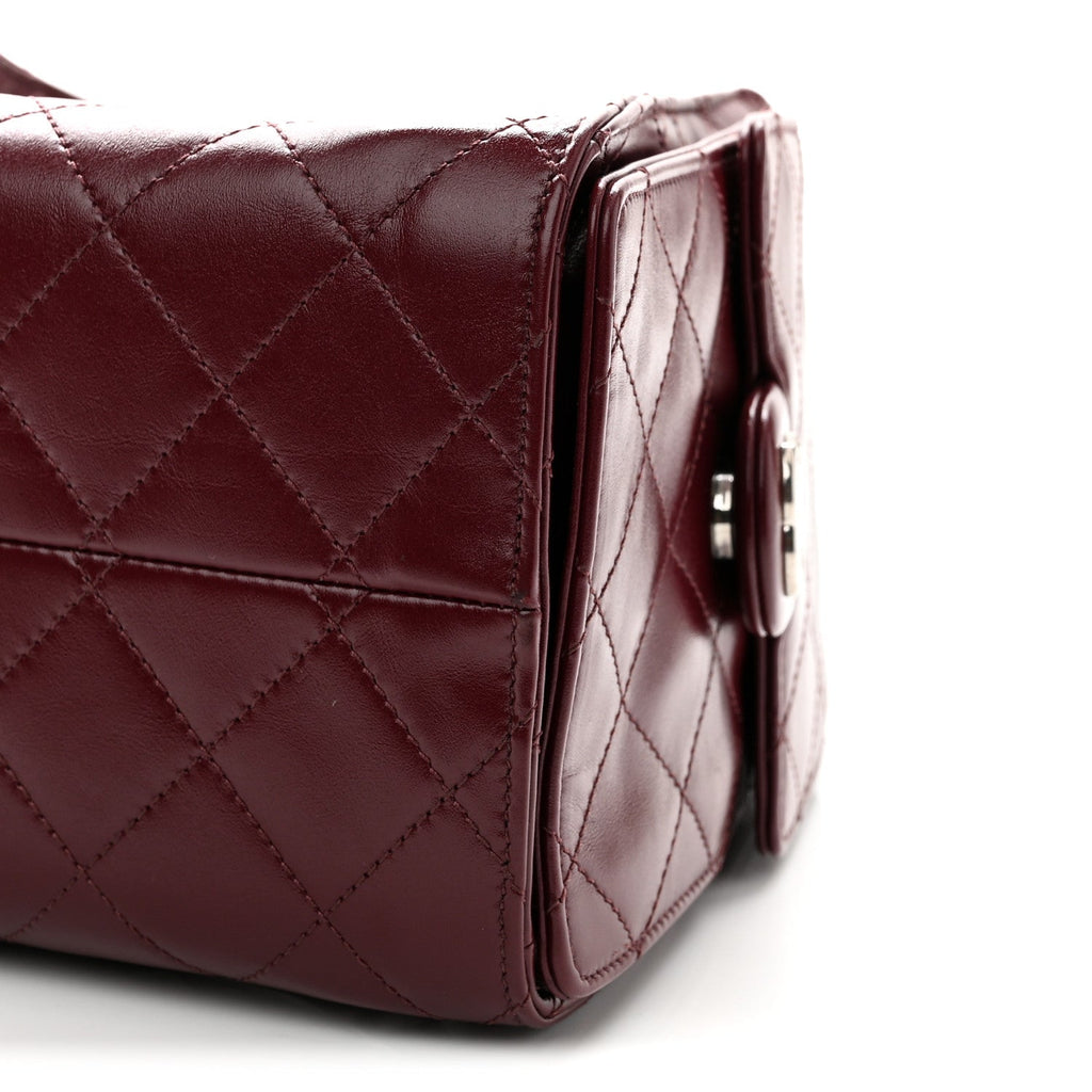 Shiny Calfskin Quilted Small Chanel 25 Handbag Burgundy