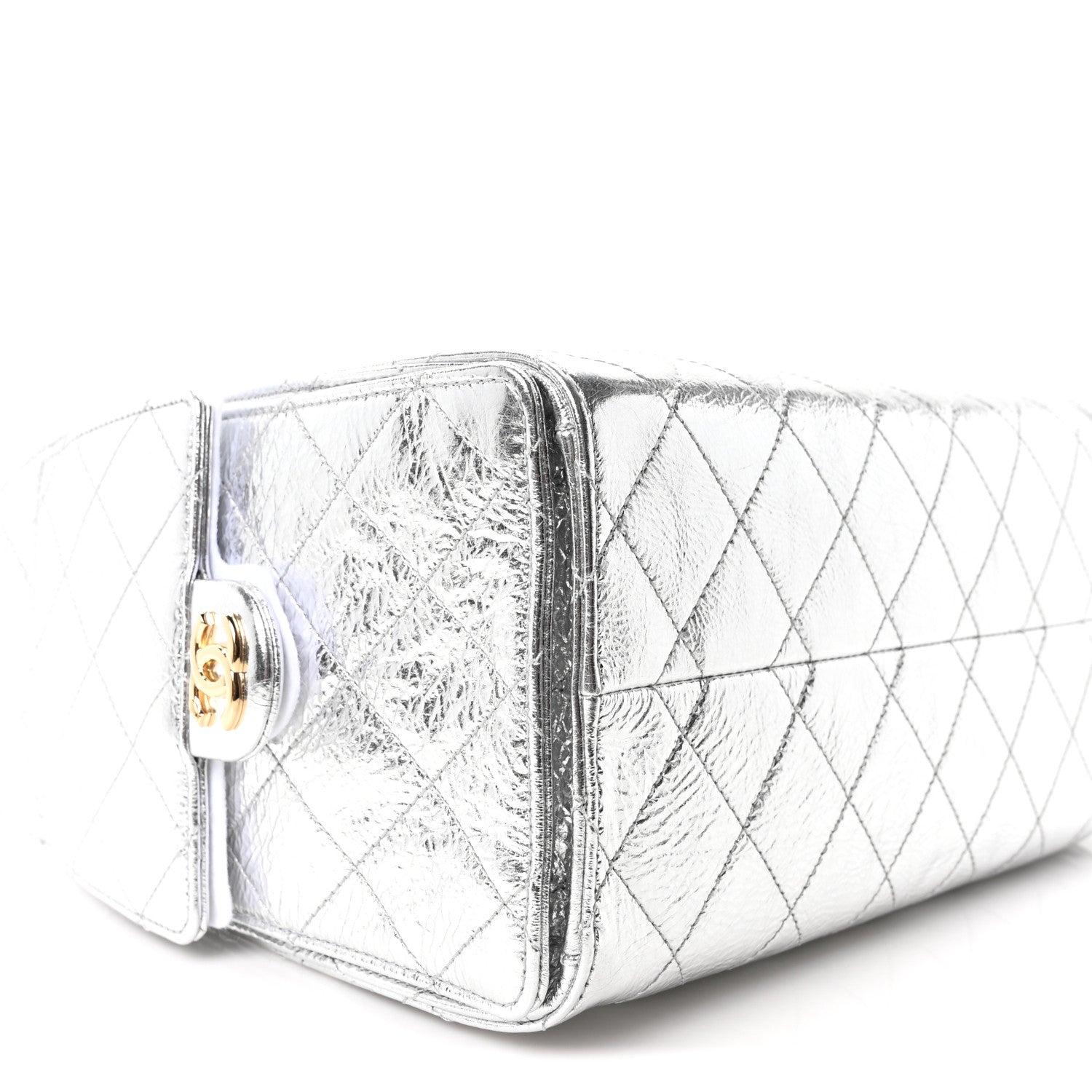Metallic Aged Calfskin Quilted Small Chanel 25 Handbag Silver