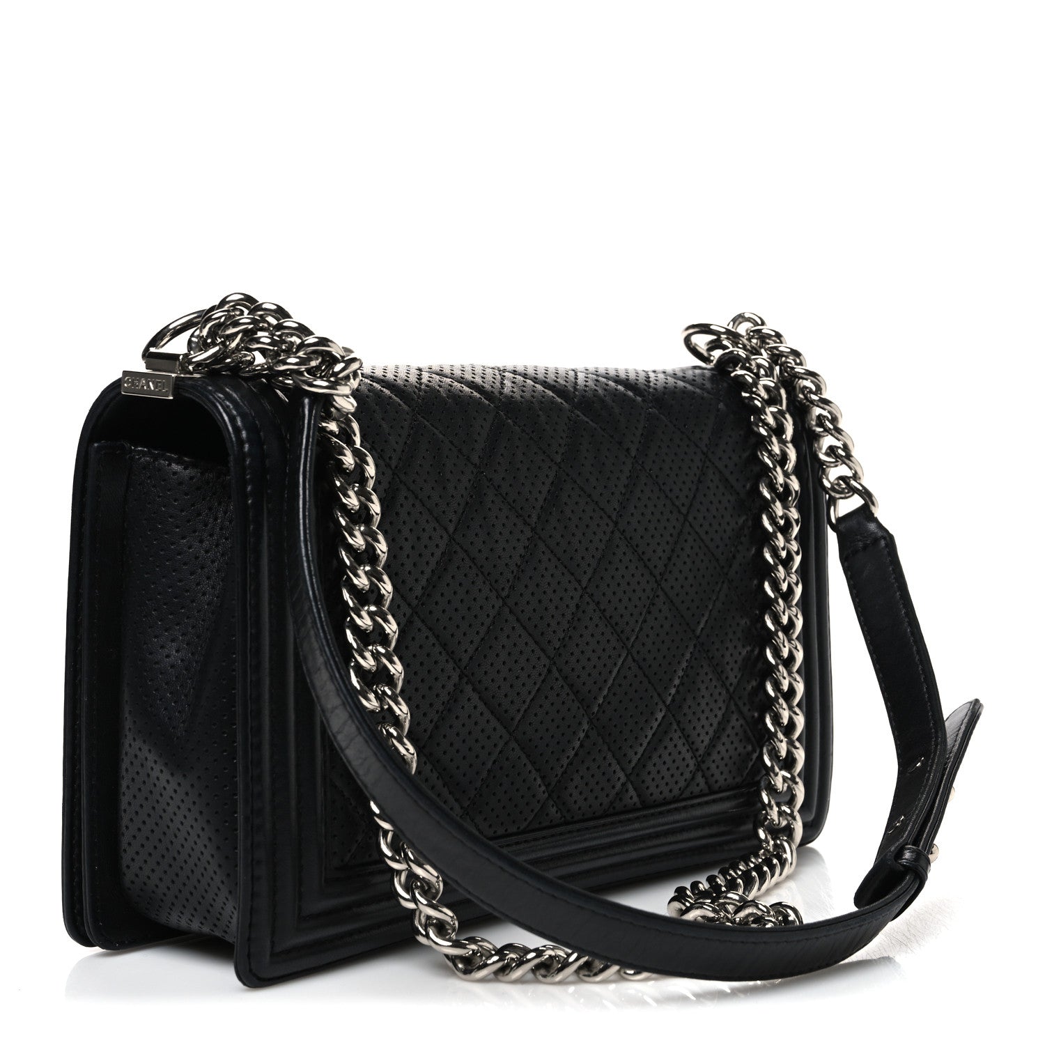 Lambskin Perforated Quilted New Medium Boy Flap Black