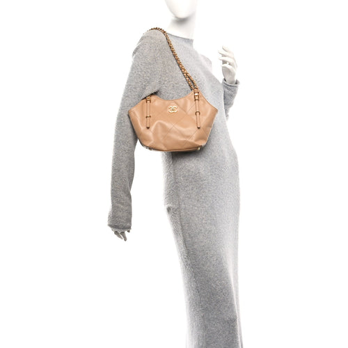 Calfskin Quilted Mini Coco Shopping Bag Brown