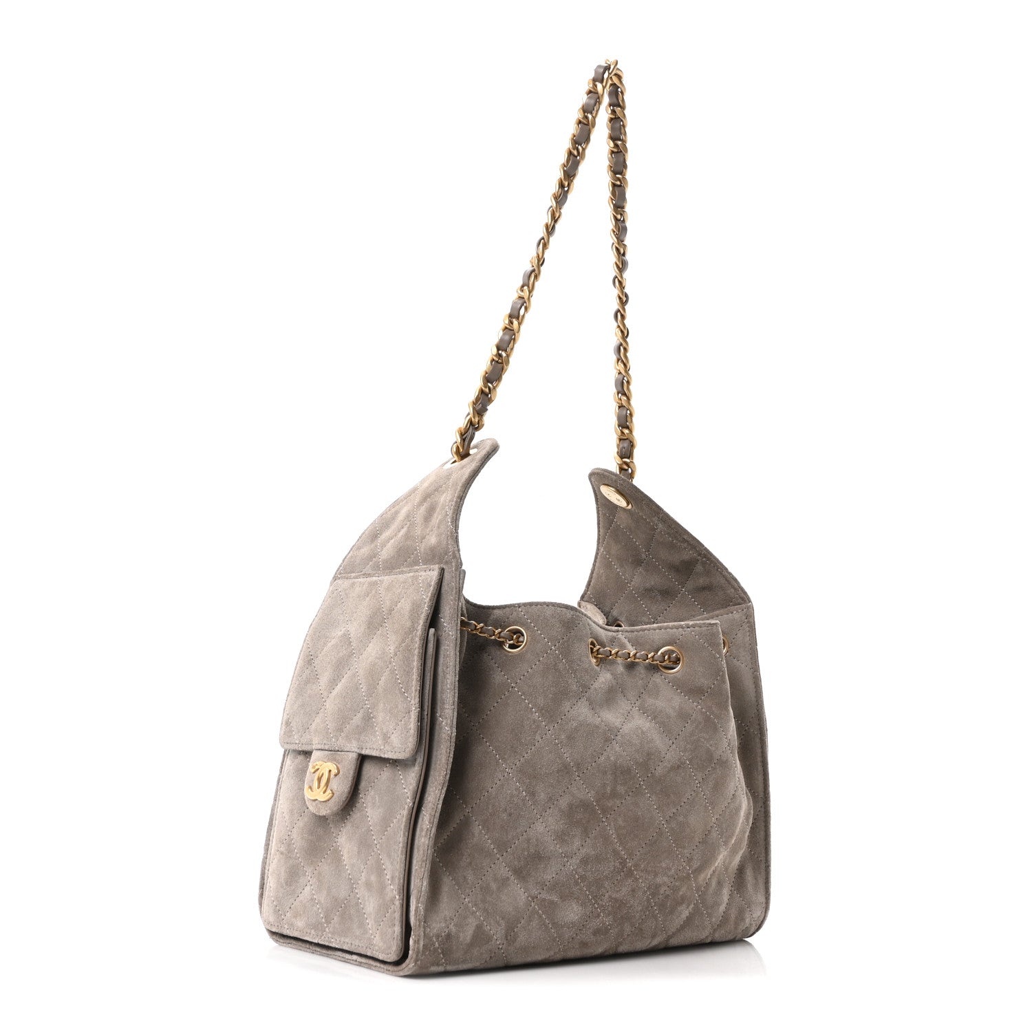 Suede Quilted Small Chanel 25 Handbag Dark Grey