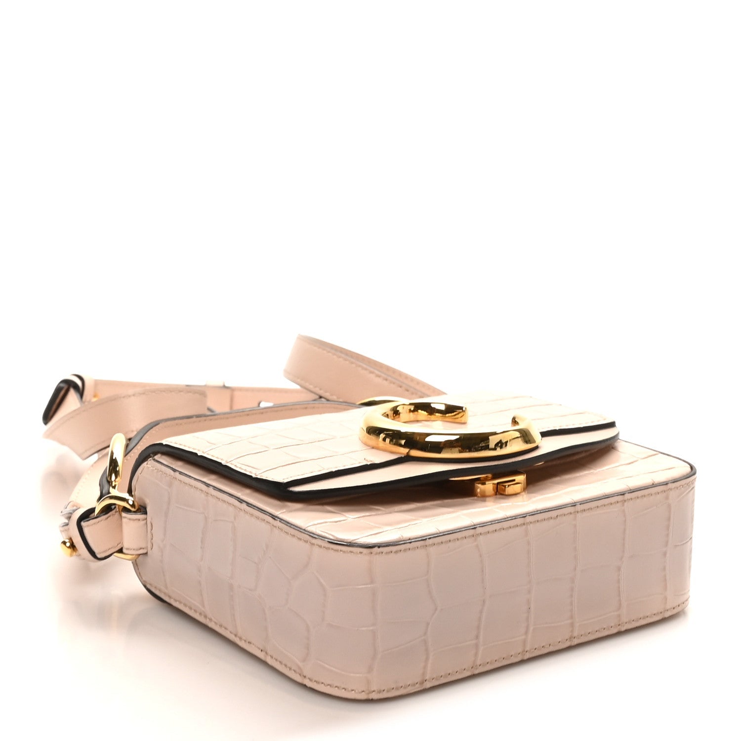 Calfskin Crocodile Embossed Mini C Double Carry Cement Pink