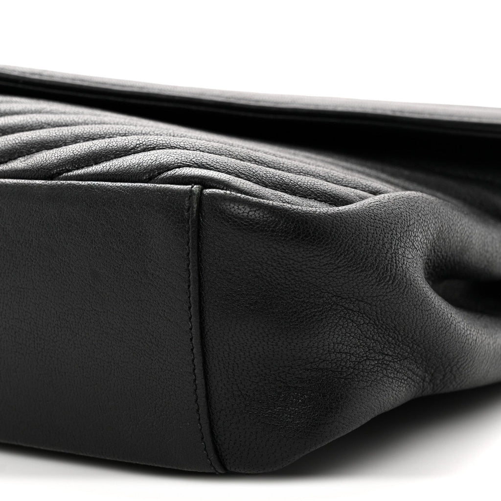 Sheepskin Matelasse Chevron Monogram Large College Satchel Black