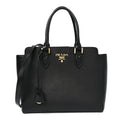 Saffiano Soft Calfskin Small Zippered Tote Black