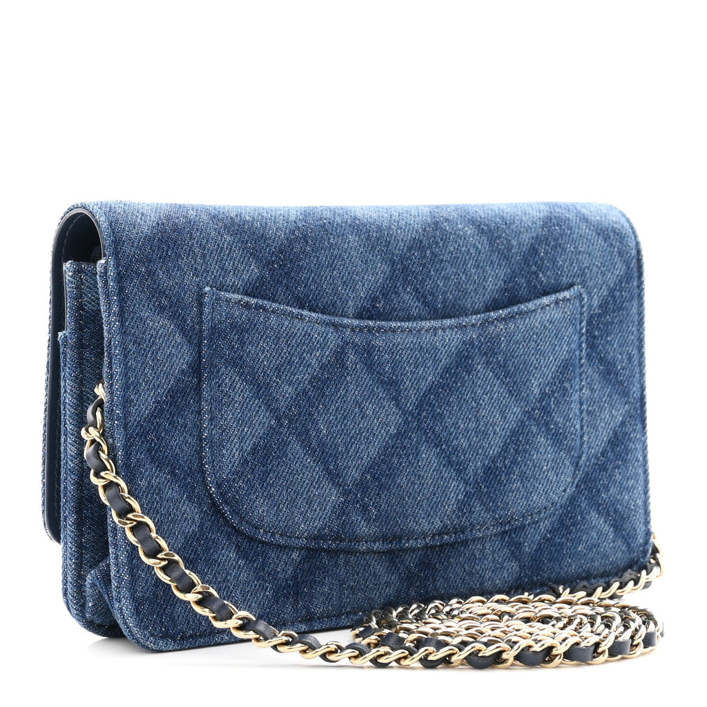 Denim Printed Wallet On Chain WOC Dark Blue