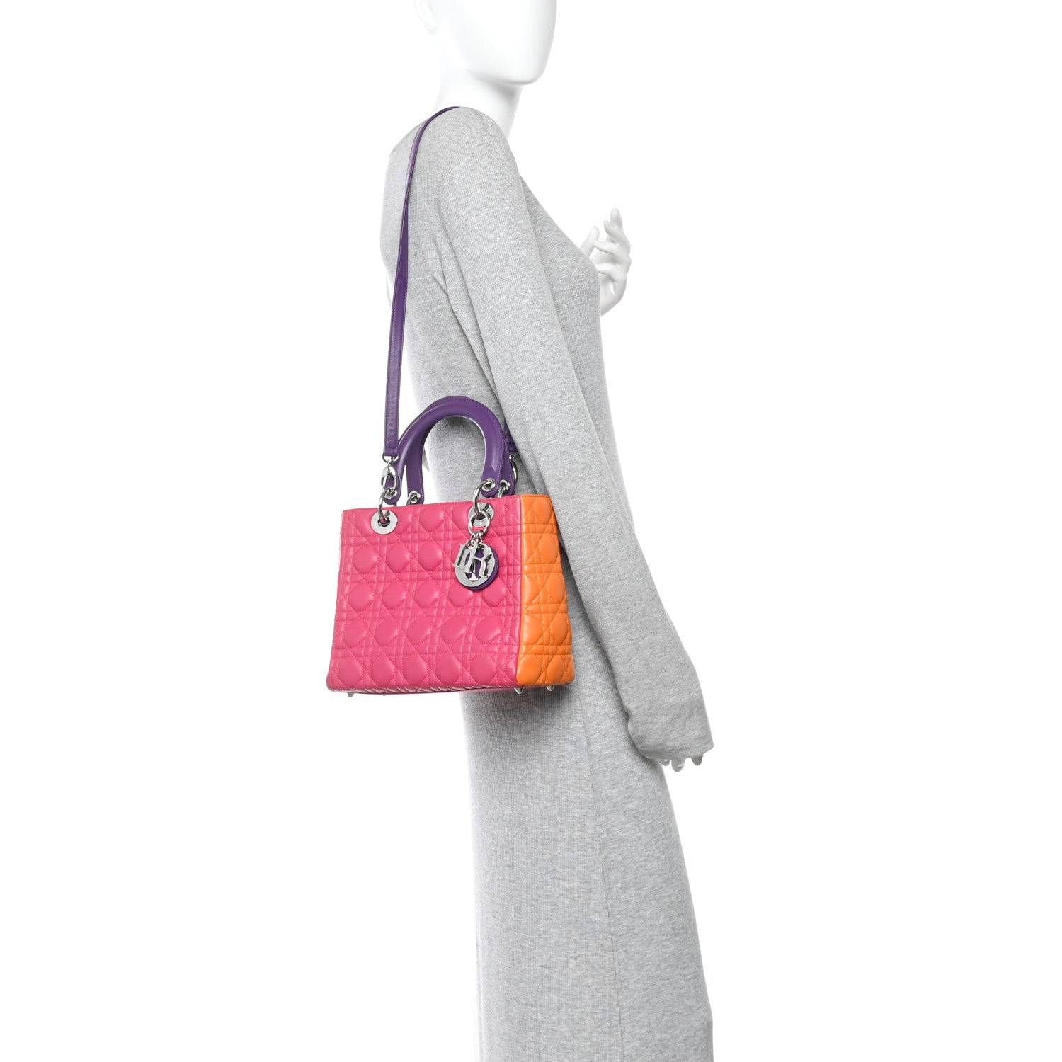 Lambskin Cannage Medium Tri-Color Lady Dior Pink