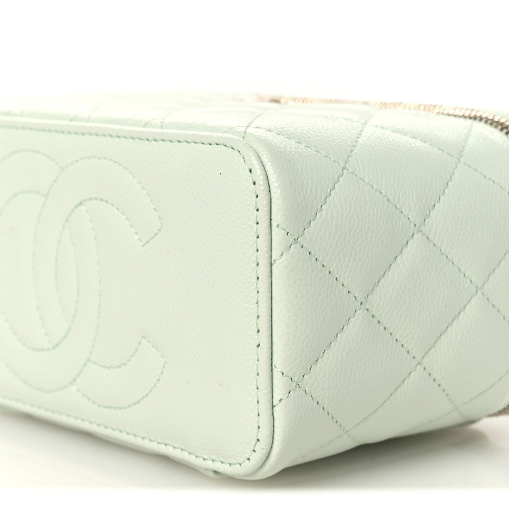 Caviar Quilted Small Tiny CC Vanity Case With Chain Light Green