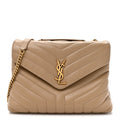 Calfskin Y Quilted Monogram Medium Loulou Chain Satchel Dark Beige