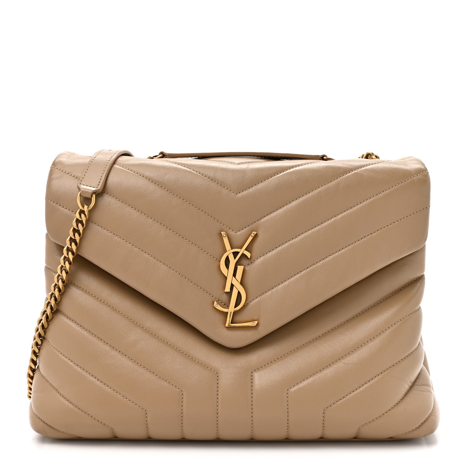 Calfskin Y Quilted Monogram Medium Loulou Chain Satchel Dark Beige