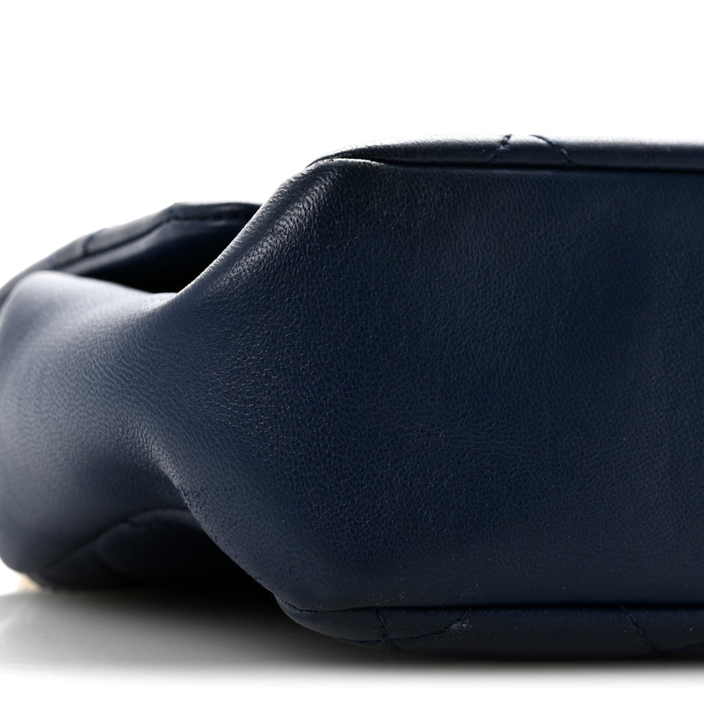 Lambskin Quilted Resin Bi-Color Chain Flap Bag Navy