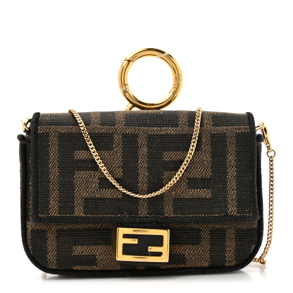 Fabric Jacquard FF 1974 Nano Baguette Charm Tobacco Moro Black