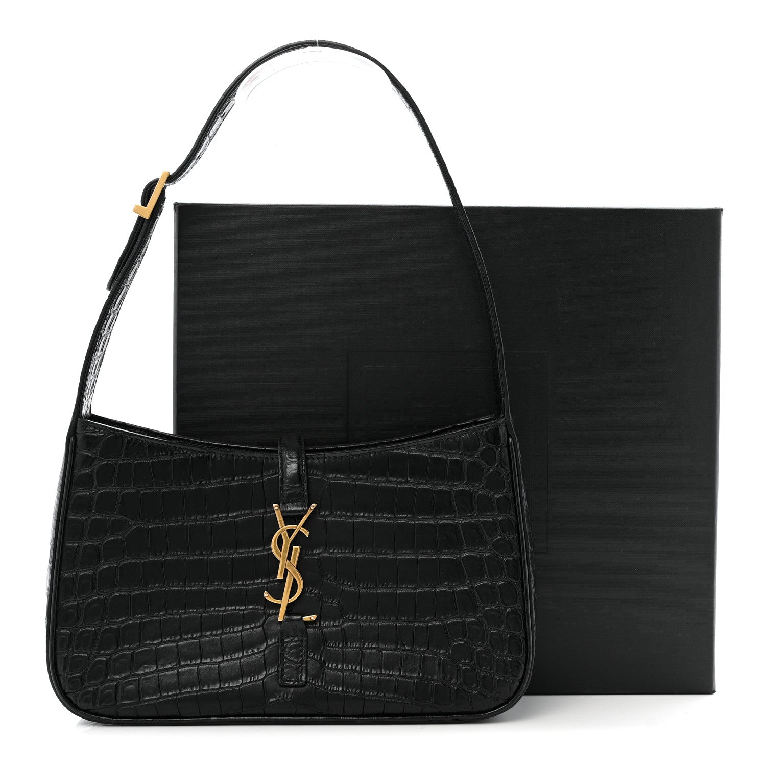 Calfskin Crocodile Embossed Le 5 A 7 Hobo Black