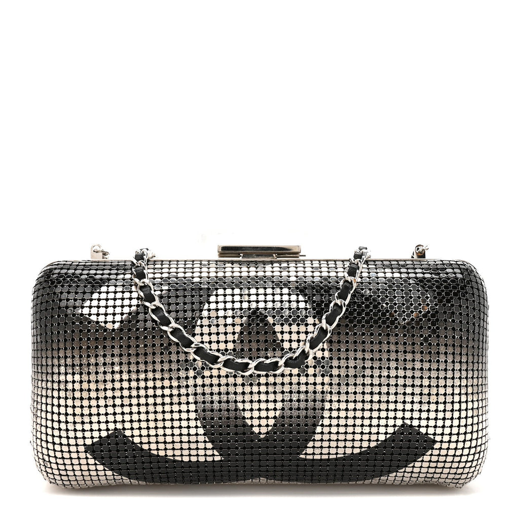 Metallic Lambskin Perforated Hollywood Clutch Silver