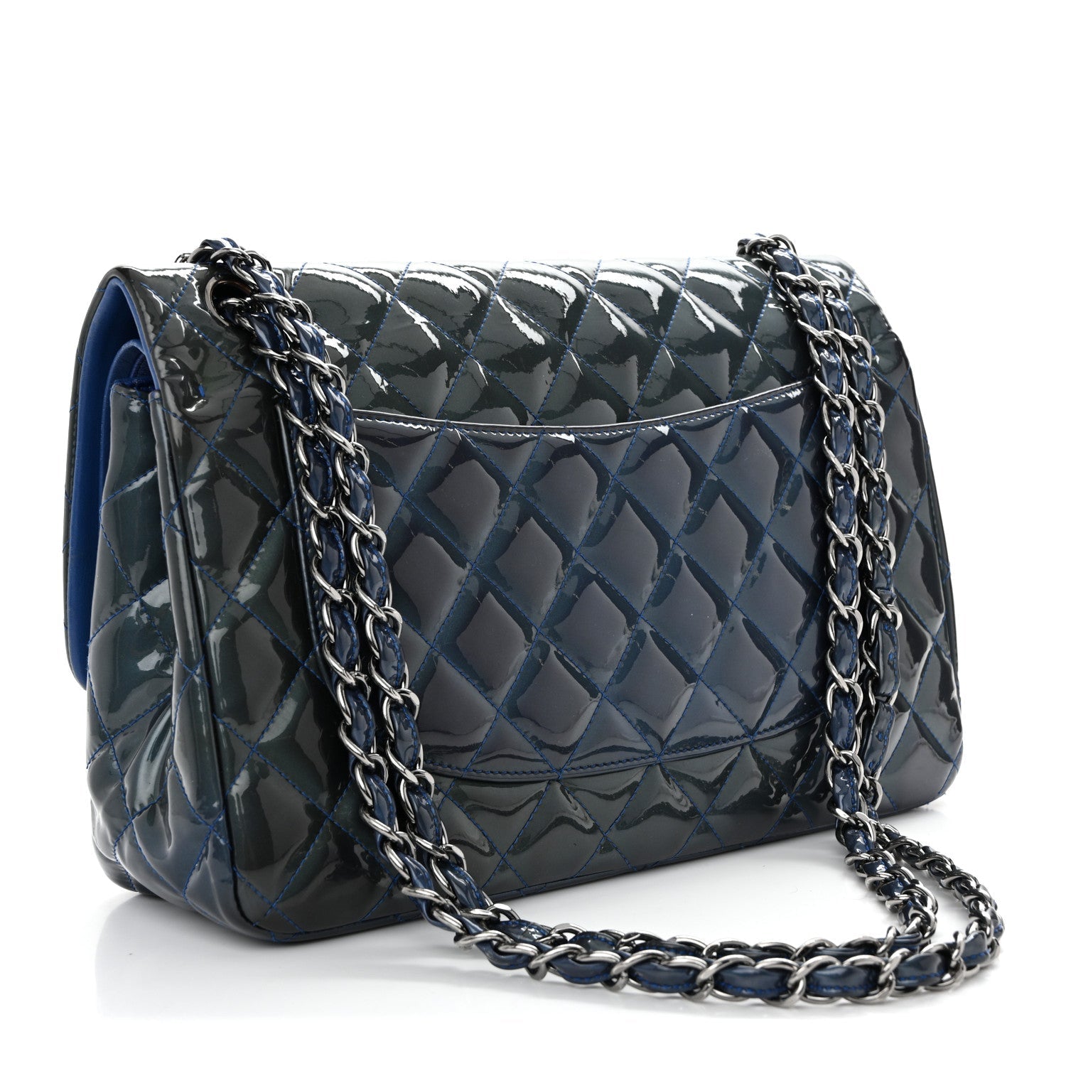 Patent Quilted Jumbo Double Flap Blue