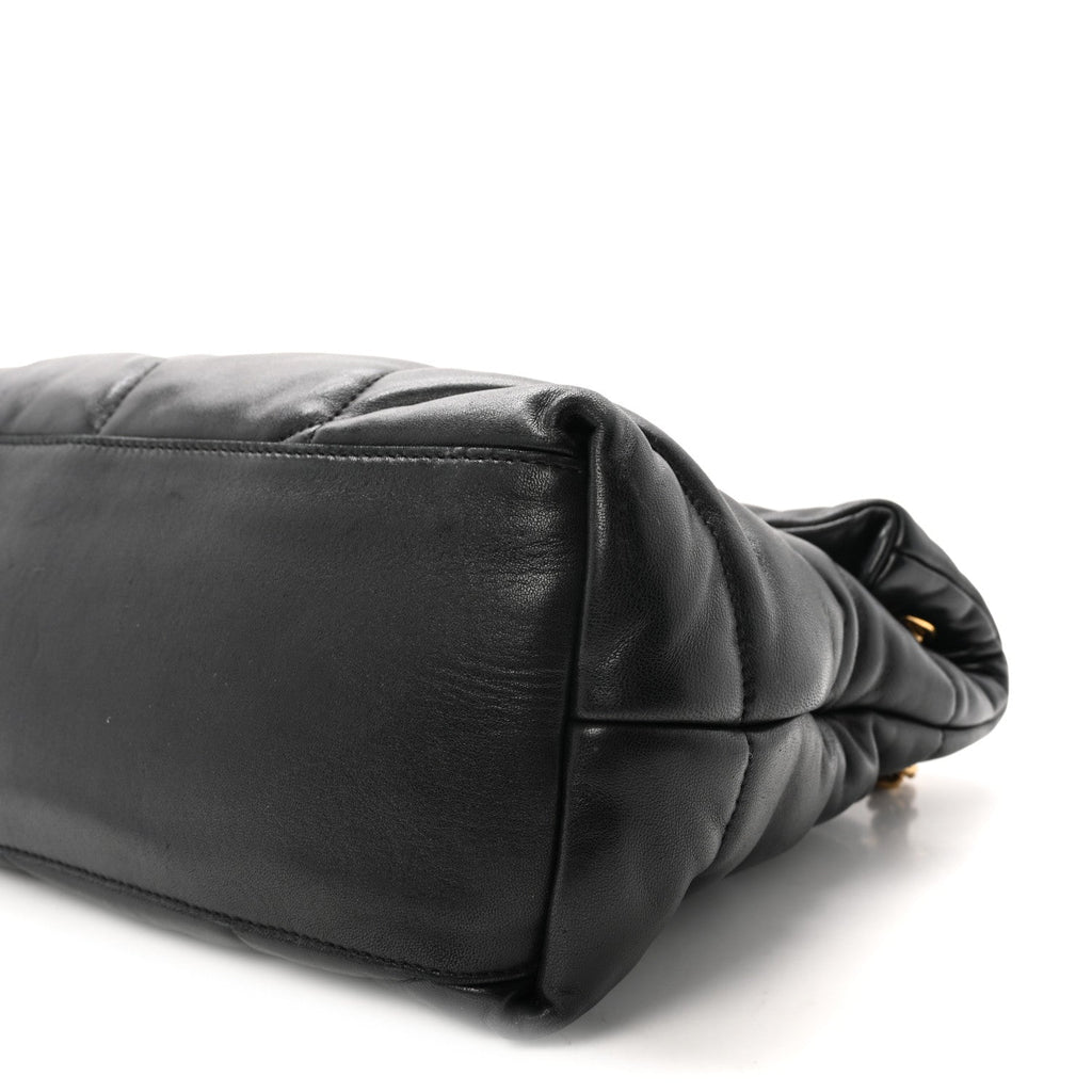 Lambskin Quilted Medium Loulou Puffer Monogram Chain Satchel Black