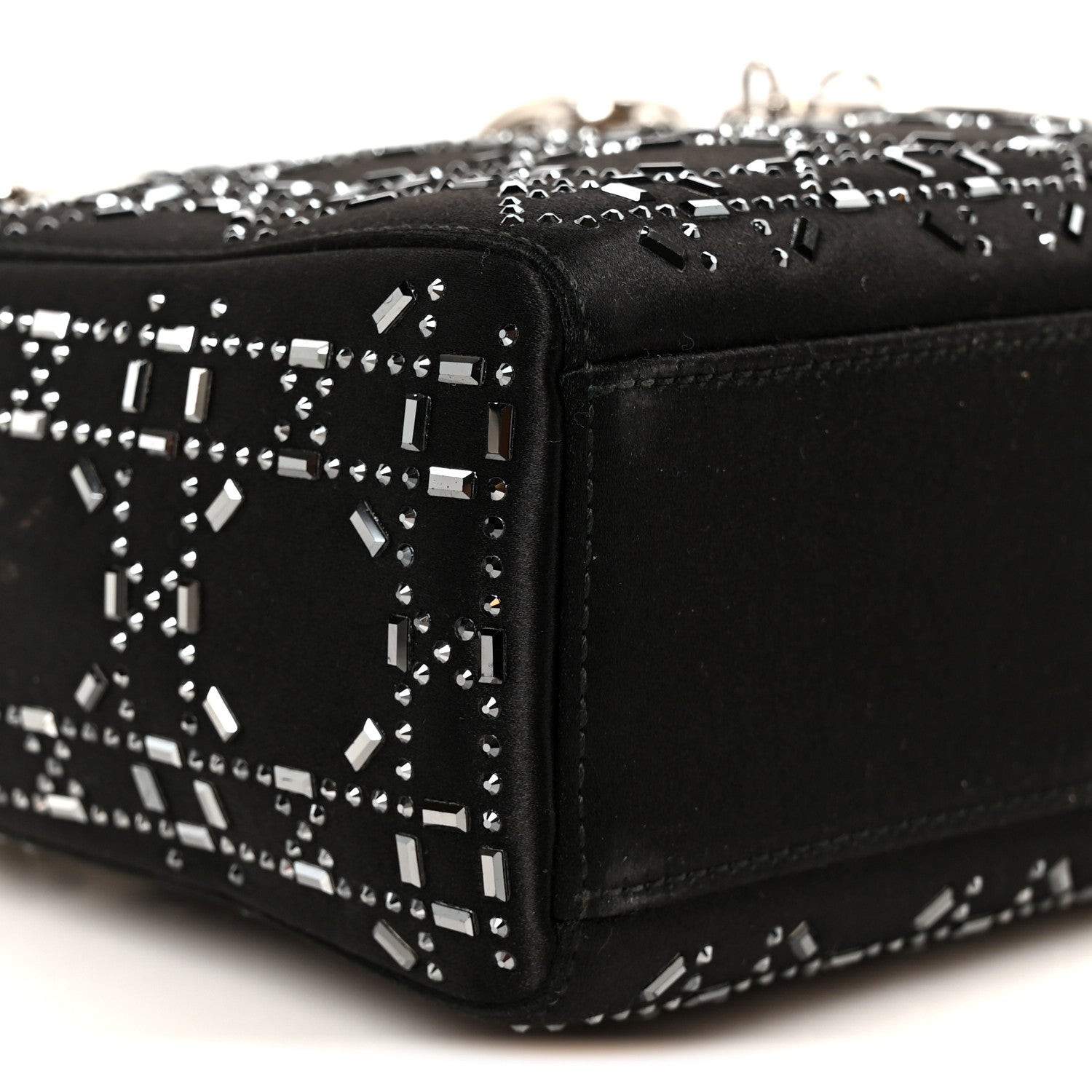 Satin Crystal Cannage Mini Lady Dior Black