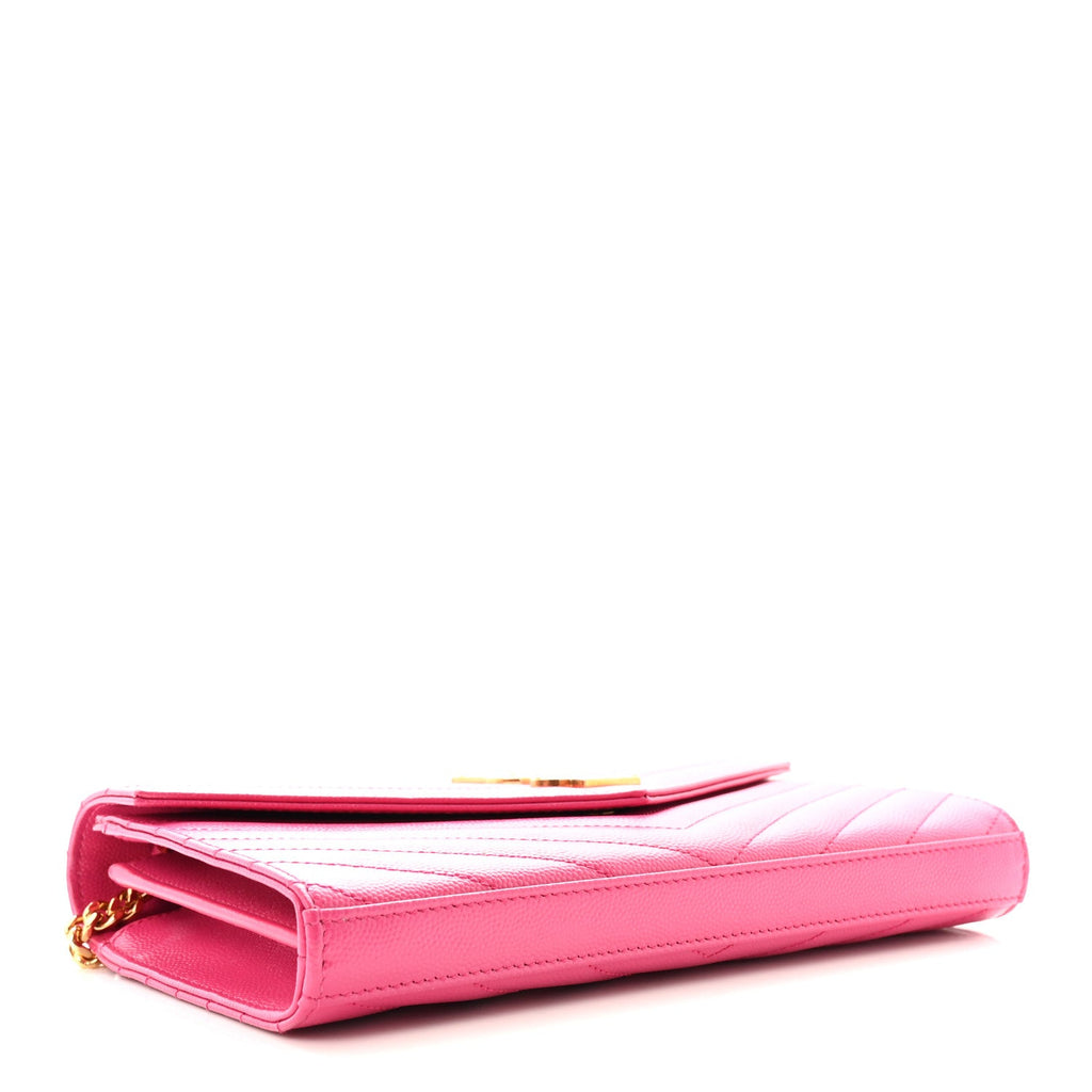 Grain De Poudre Matelasse Chevron Monogram Chain Wallet Lipstick Fuchsia
