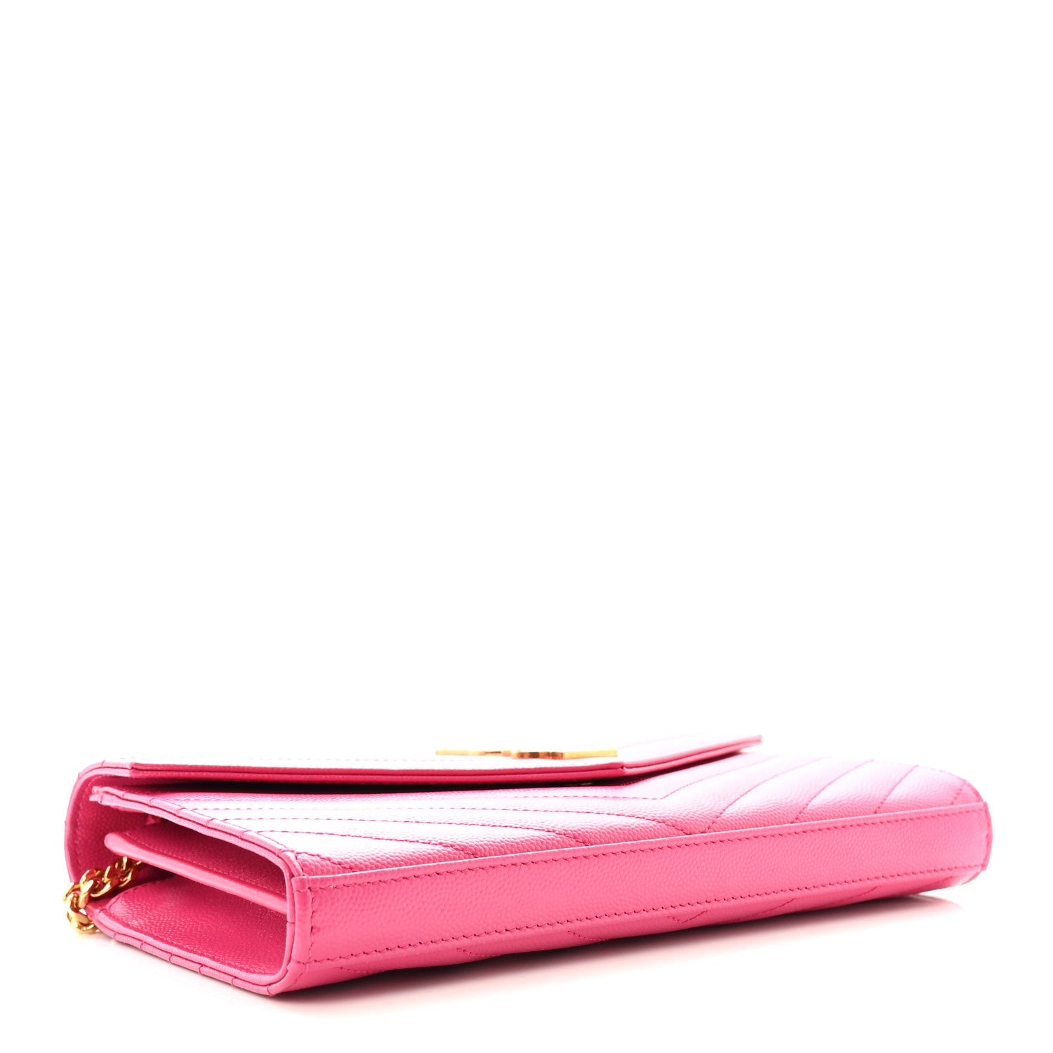 Grain De Poudre Matelasse Chevron Monogram Chain Wallet Lipstick Fuchsia