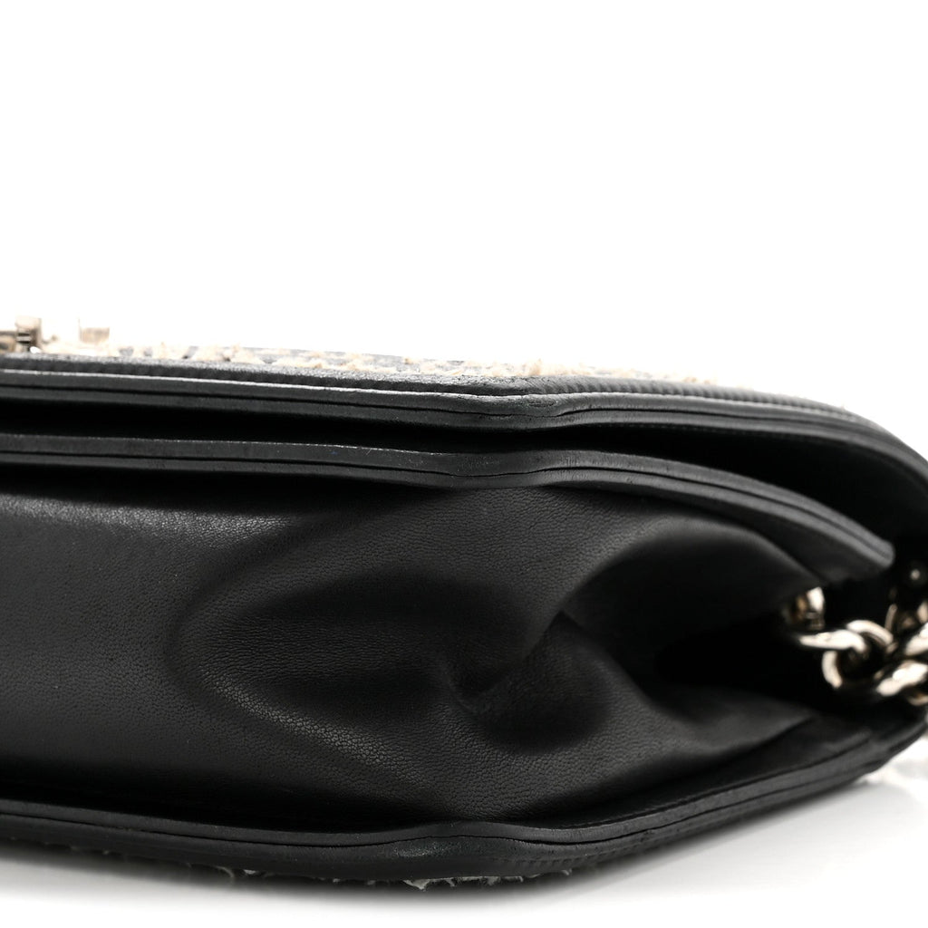 Calfskin Tweed Sequin Stitched Medium Boy Flap Black White