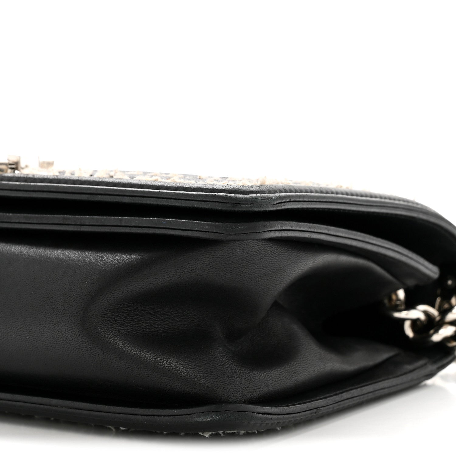 Calfskin Tweed Sequin Stitched Medium Boy Flap Black White