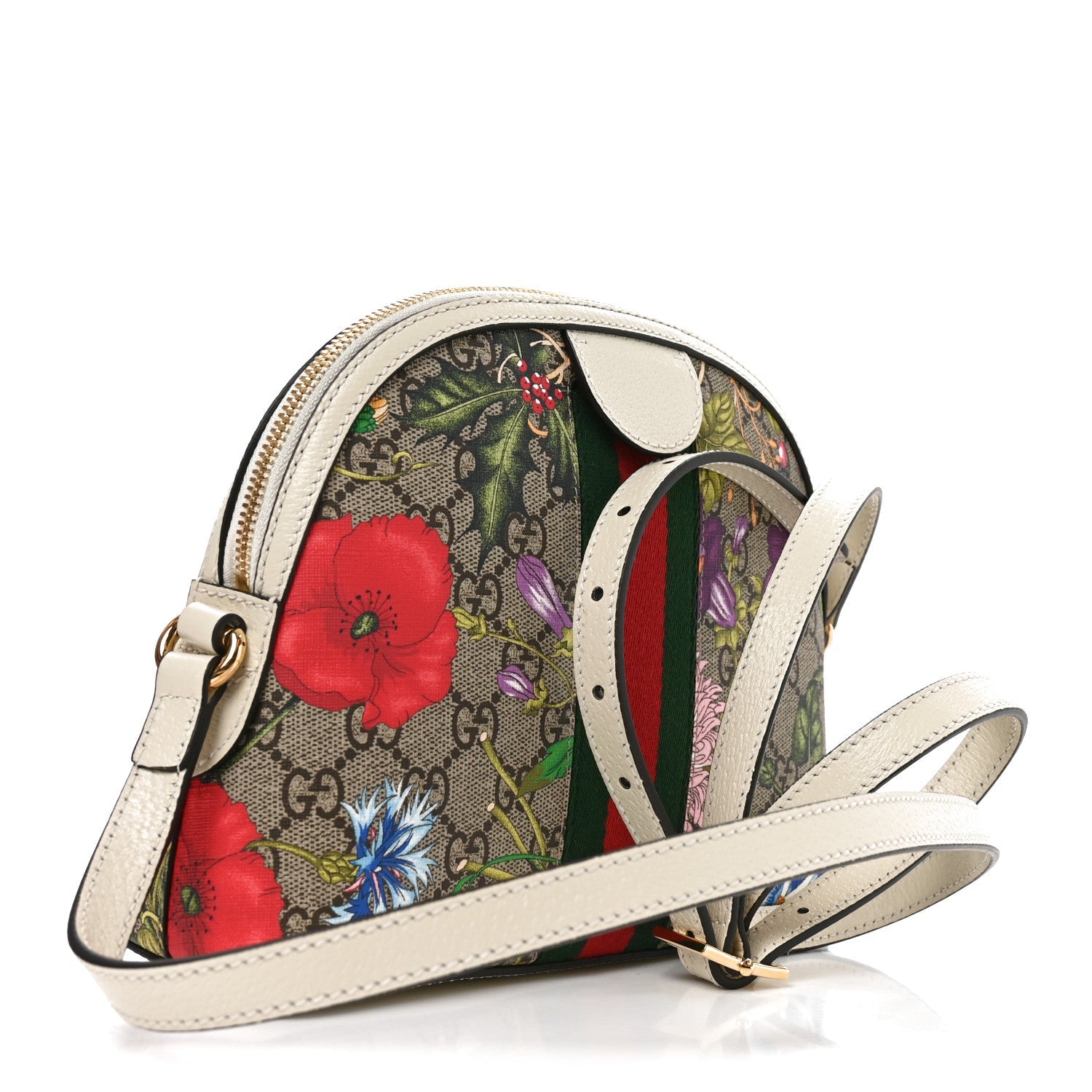 GG Supreme Monogram Flora Web GG Small Ophidia Dome Shoulder Bag White