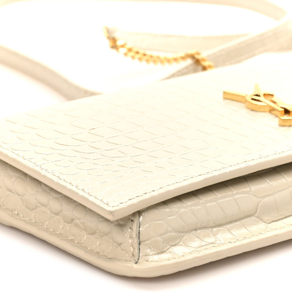 Crocodile Embossed Monogram Phone Holder Crossbody Blanc Vintage