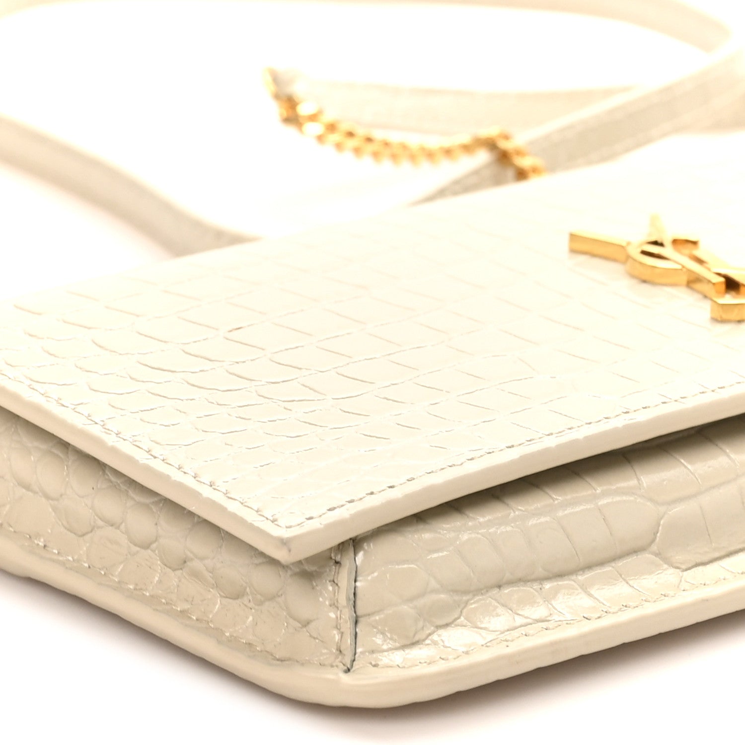 Crocodile Embossed Monogram Phone Holder Crossbody Blanc Vintage