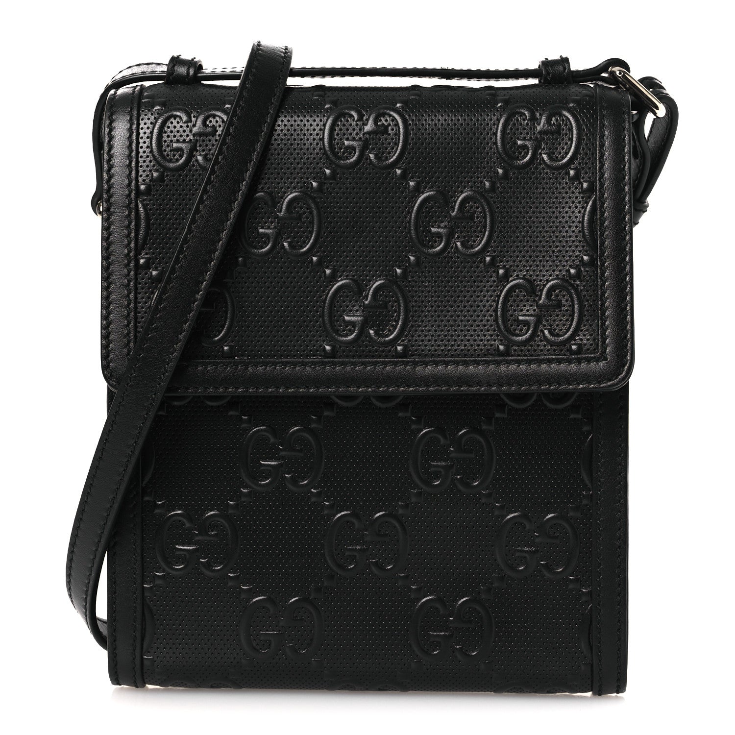 Calfskin GG Tennis Embossed Messenger Bag Black