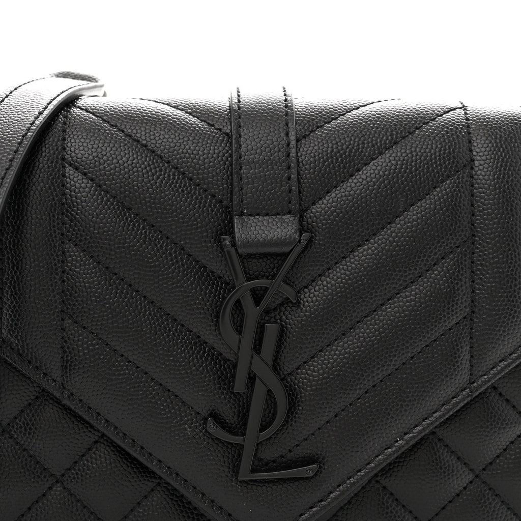Grain De Poudre Textured Mixed Matelasse Triquilt Small Monogram Monochrome Satchel Black
