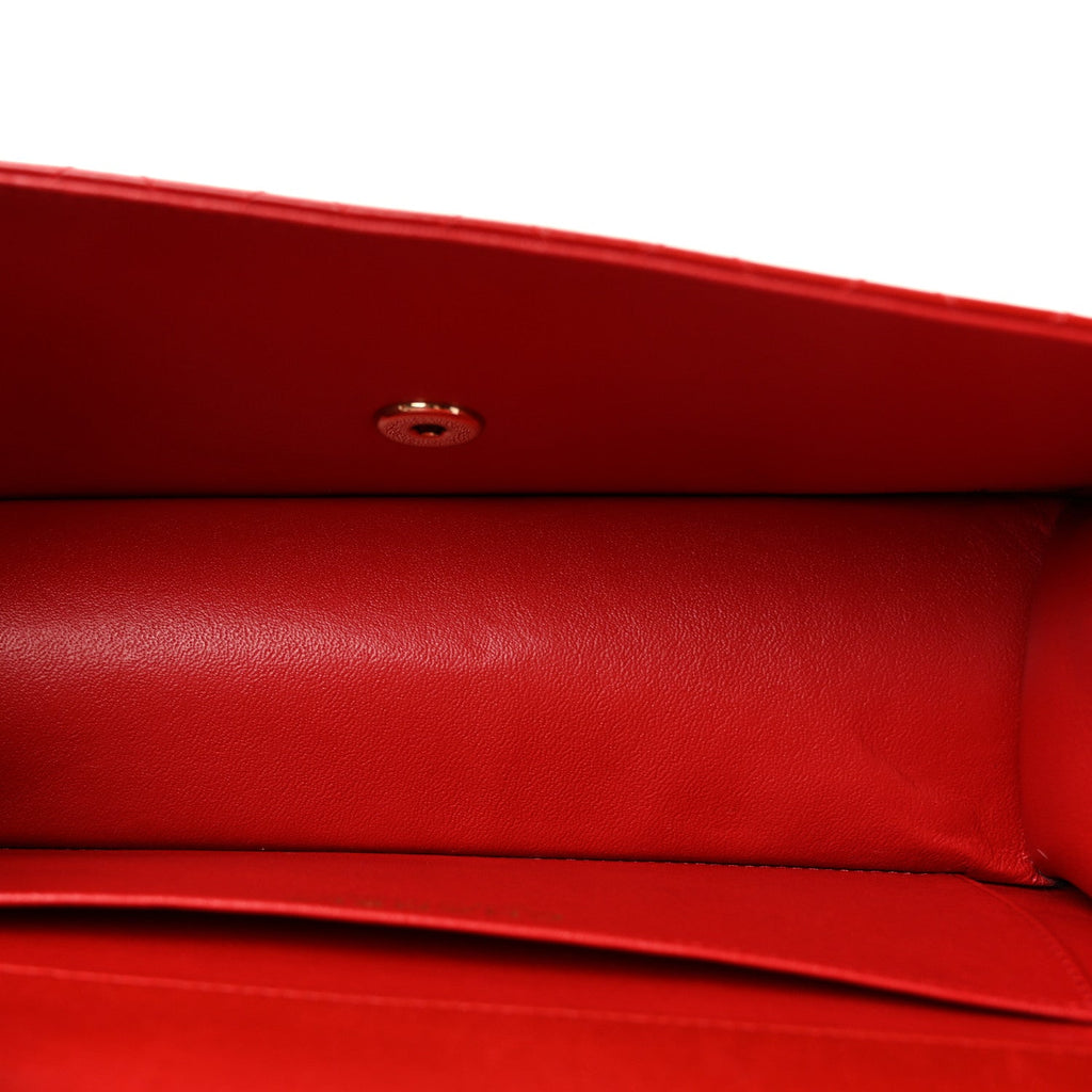 Glazed Calfskin Quilted East West Flap Red