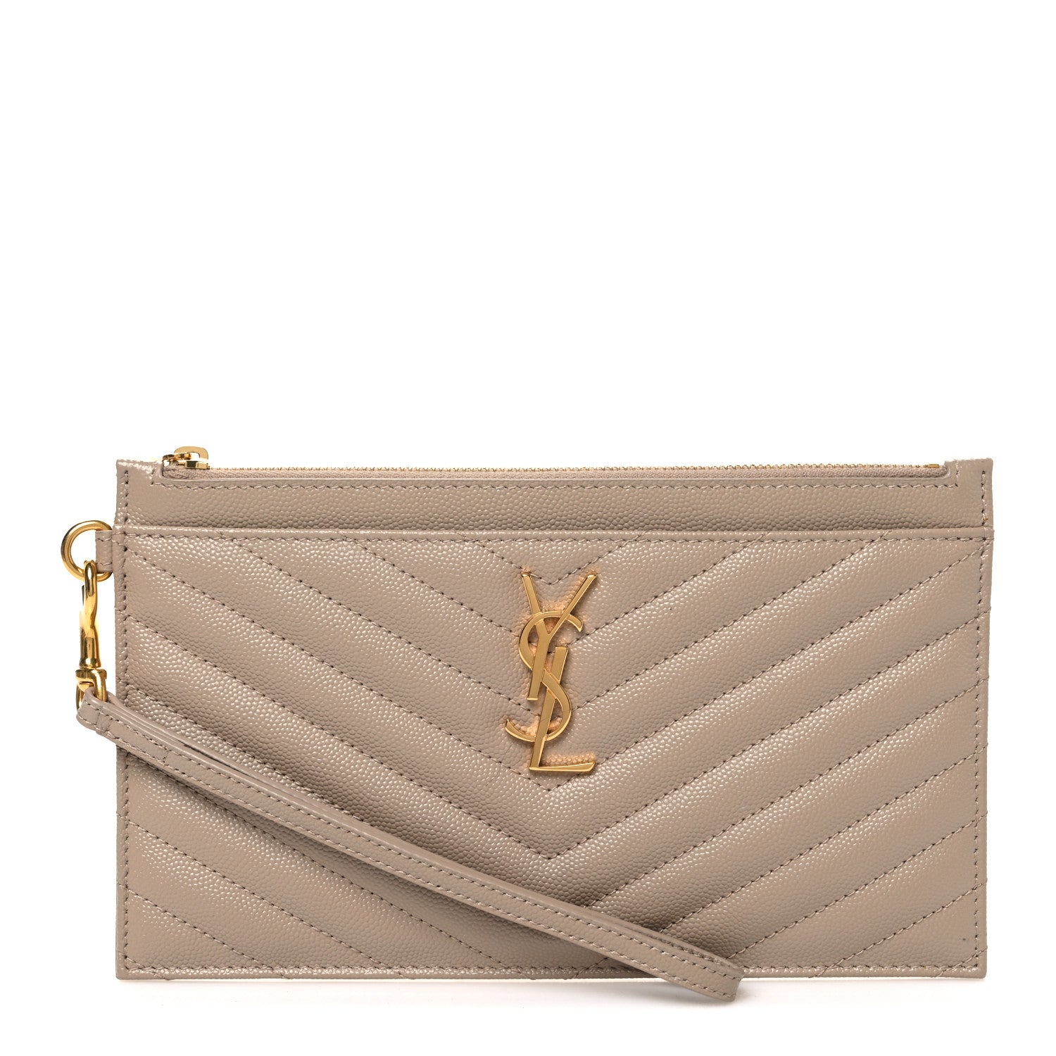 Grain De Poudre Chevron Monogram Large Bill Pouch Dark Beige