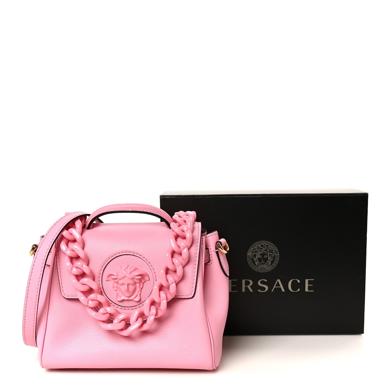 Grained Calfskin Small La Medusa Top Handle Bag Pink