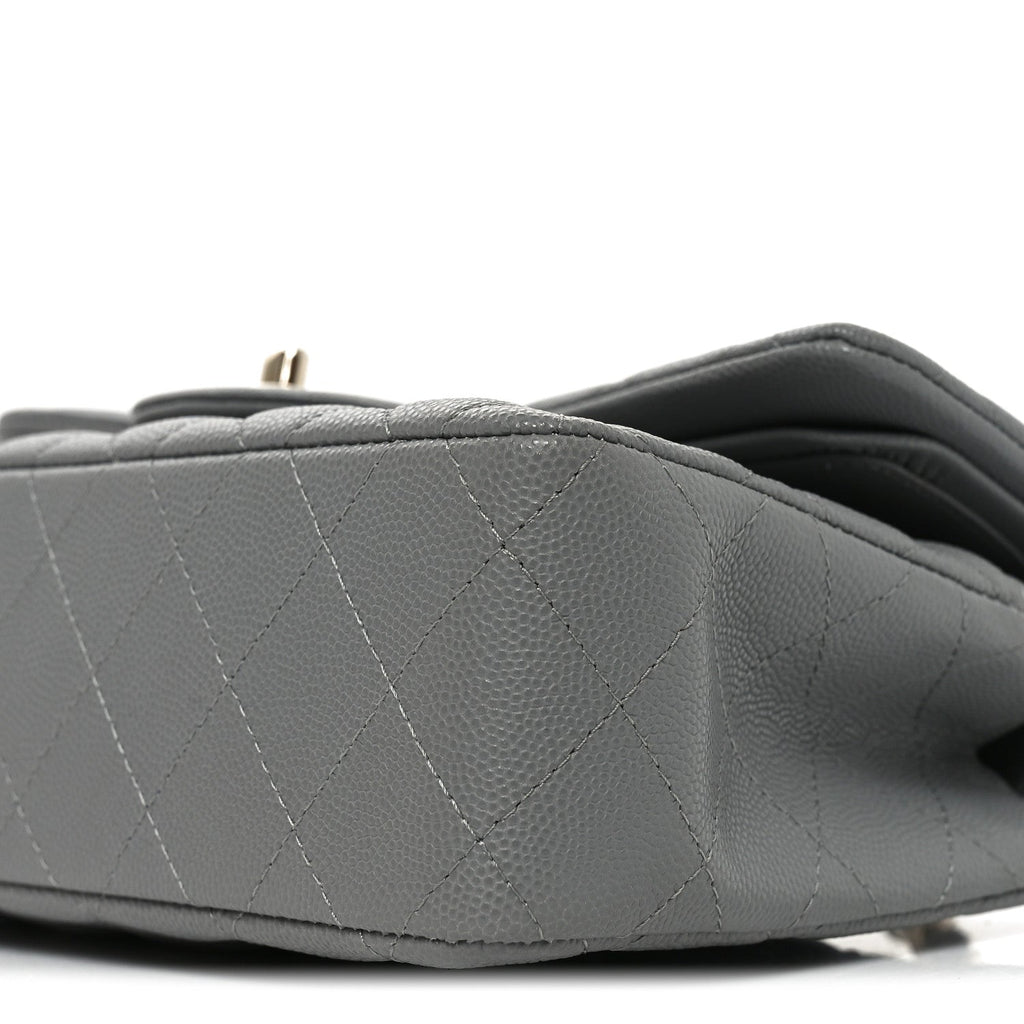 Caviar Quilted Small Double Flap Grey