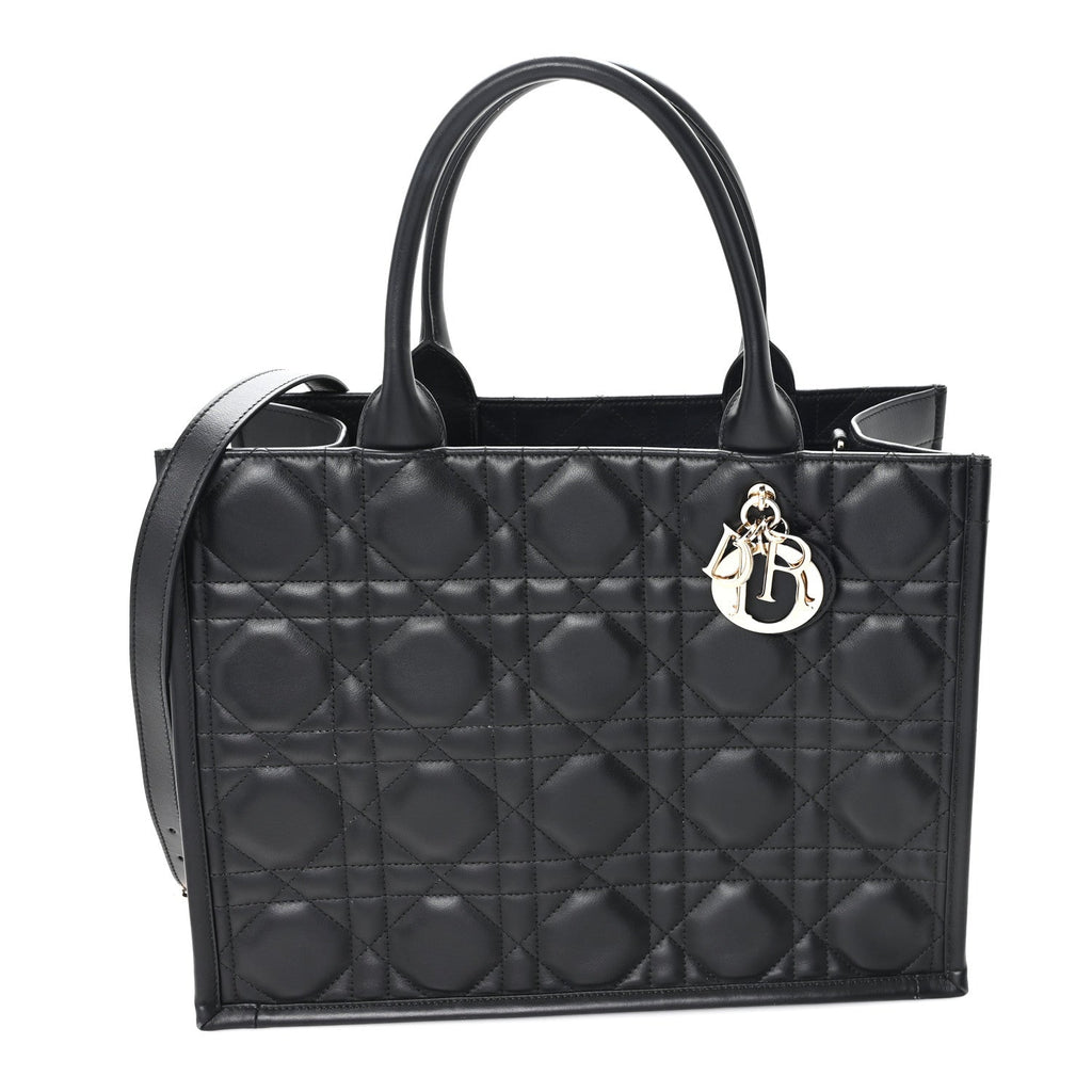 Calfskin Macro Cannage Medium Book Tote Black