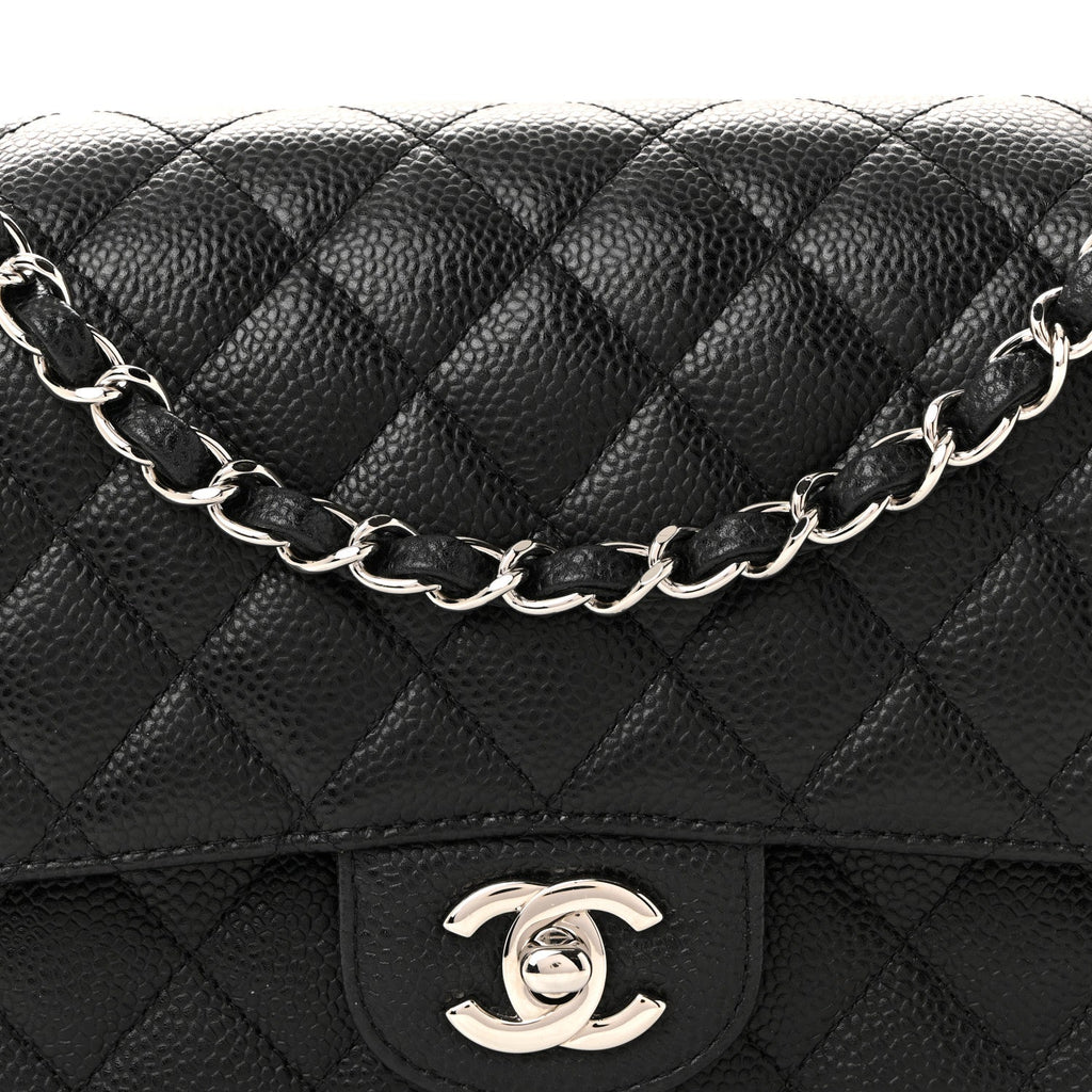 Caviar Quilted Medium Double Flap Black