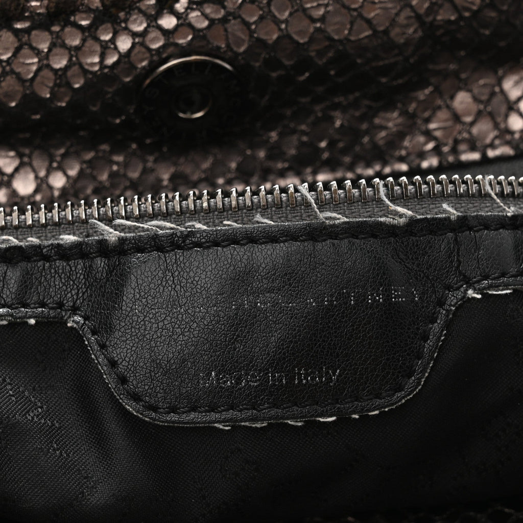 Metallic Snakeskin Print Falabella Tote Ruthenium